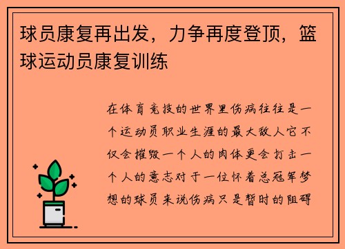 球员康复再出发，力争再度登顶，篮球运动员康复训练